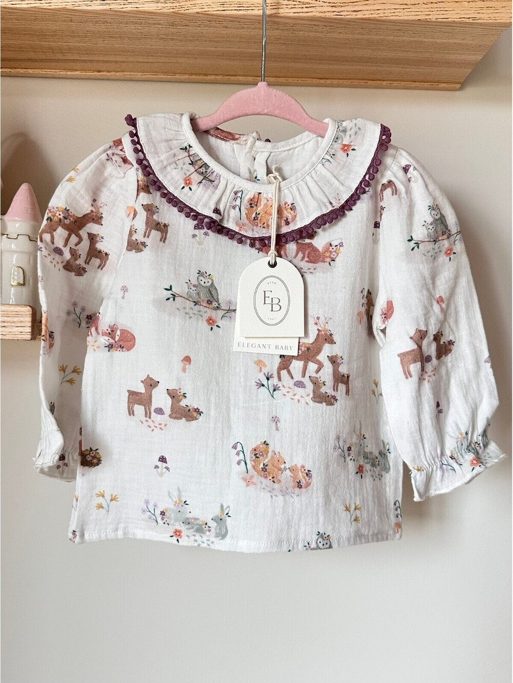 Elegant Baby Forest Family Organic Muslin Cord Collar Tunic - Sz 9/12m